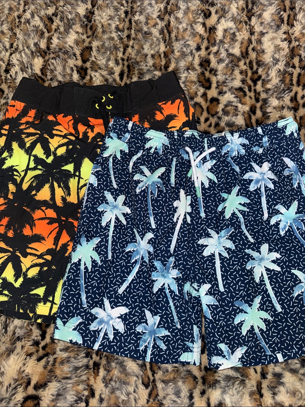 Cat & Jack Boys' Dual-Pair Palm-Print Swim Trunks - Navy & Sunset